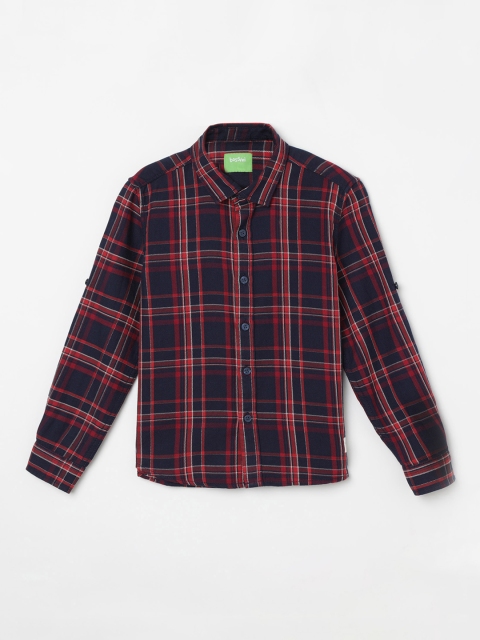 

Bossini Boys Navy Blue & Maroon Regular Fit Checked Casual Shirt