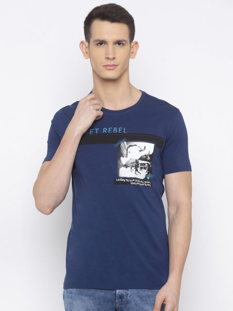 

SPYKAR Men Navy Blue Printed Round Neck T-shirt