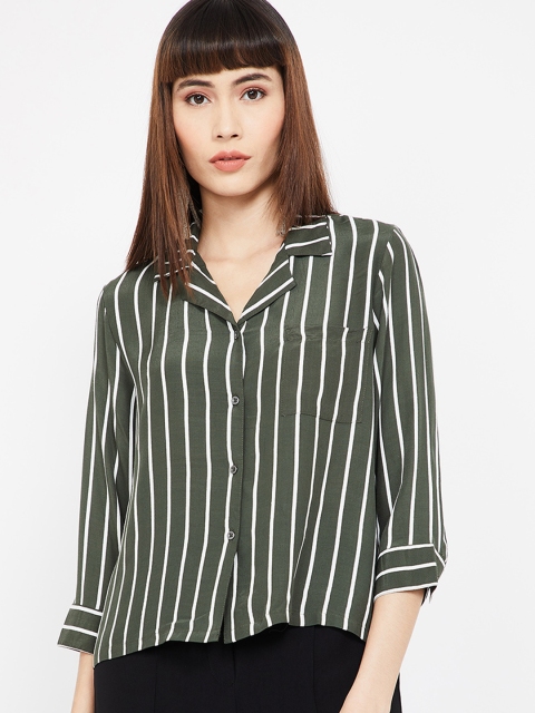 

Bossini Women Olive Green Striped Shirt Style Top