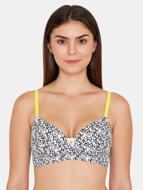 

Zivame White & Black Printed Non-Wired Lightly Padded T-shirt Bra ZI101Z