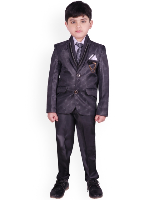 

SG YUVRAJ Boys Grey & Pink Printed Tuxedo Party Suit