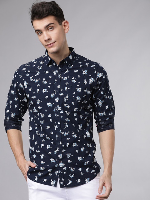

LOCOMOTIVE Men Navy Blue & White Slim Fit Printed Casual Shirt