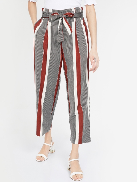 

CODE by Lifestyle Women White & Black Regular Fit Striped Parallel Trousers