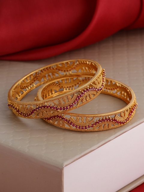 

Shoshaa Set of 2 Gold-Plated & Pink Stone-studded Spiral Bangles