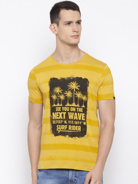 

SPYKAR Men Mustard Yellow Printed Round Neck T-shirt