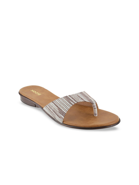 

Mochi Women Brown Textured Open Toe Flats