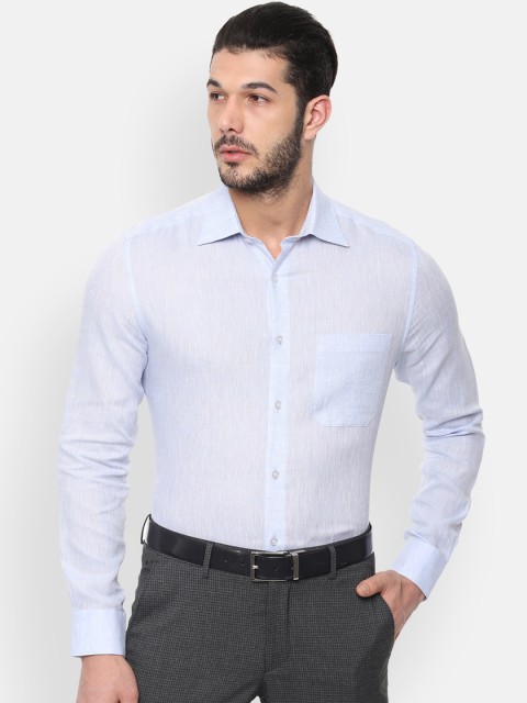 

Louis Philippe Men Blue Regular Fit Solid Pure Linen Formal Shirt