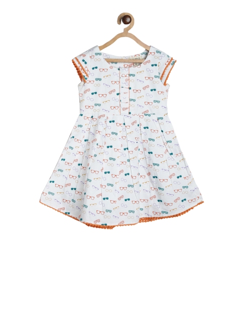

Bella Moda Girls White & Blue Printed Fit and Flare Dress