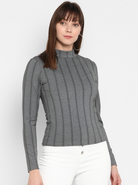 

FOSH Women Grey Striped Top