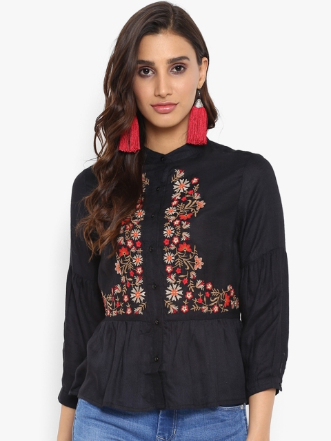 

FOSH Women Black Printed Top