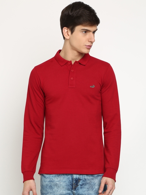 

Crocodile Men Red Solid Slim Fit Polo Collar T-shirt
