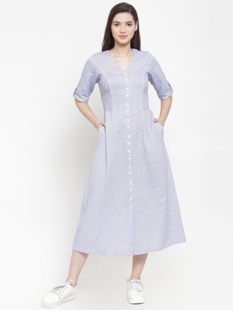 

Ayaany Women Blue Solid Fit and Flare Dress