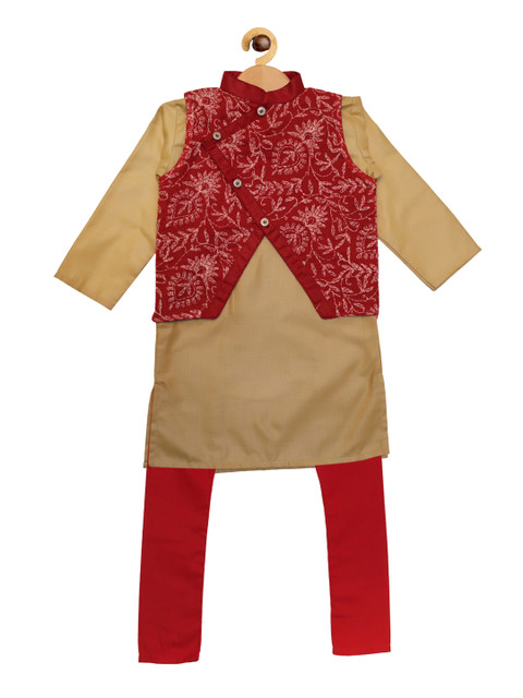 

SOULFULLY INDIAN Boys Gold-Toned & Red Printed Kurta with Pyjamas