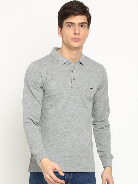 

Crocodile Men Grey Solid Slim Fit Polo Collar T-shirt