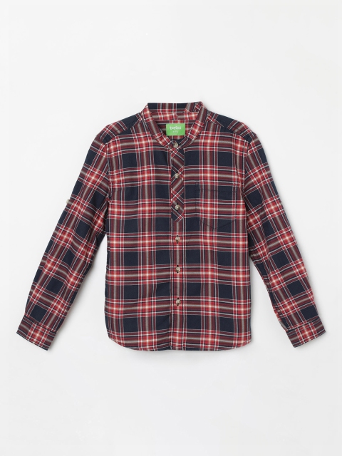 

Bossini Boys Red & Navy Blue Regular Fit Checked Casual Shirt