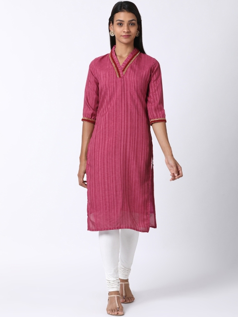 

Heart of Gold Women Pink Striped Straight Kurta