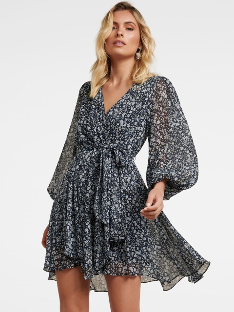 

Forever New Women Navy Blue Printed Fit and Flare Dress