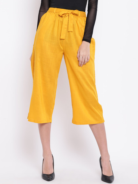 

RIVI Women Mustard Yellow Regular Fit Solid Parallel Trousers