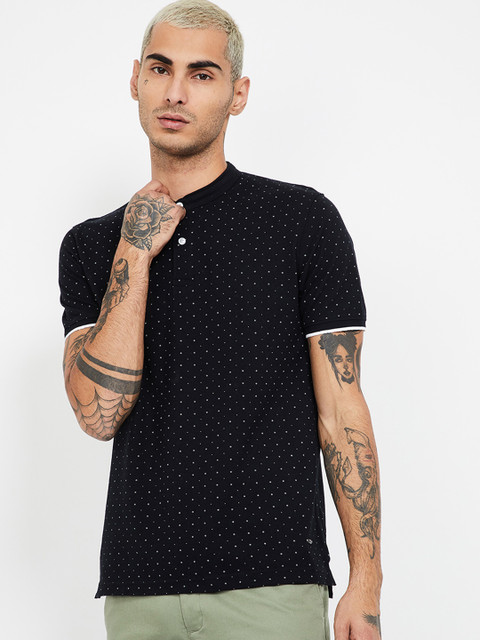 

CODE by Lifestyle Men Black & White Printed Mandarin Collar T-shirt