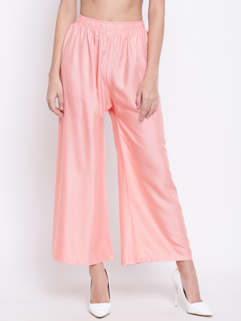 

RIVI Women Peach-Coloured Flared Solid Parallel Trousers