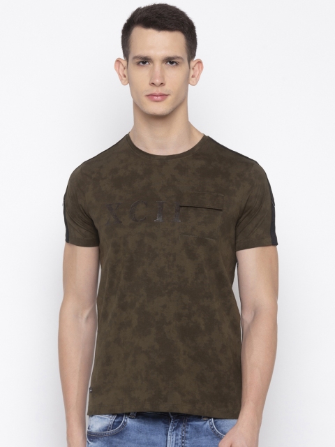 

SPYKAR Men Olive Brown Printed Round Neck T-shirt