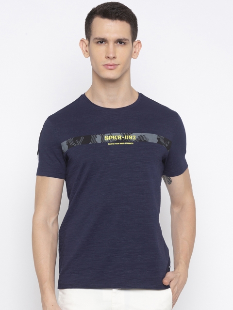 

SPYKAR Men Navy Blue & Grey Printed Round Neck T-shirt