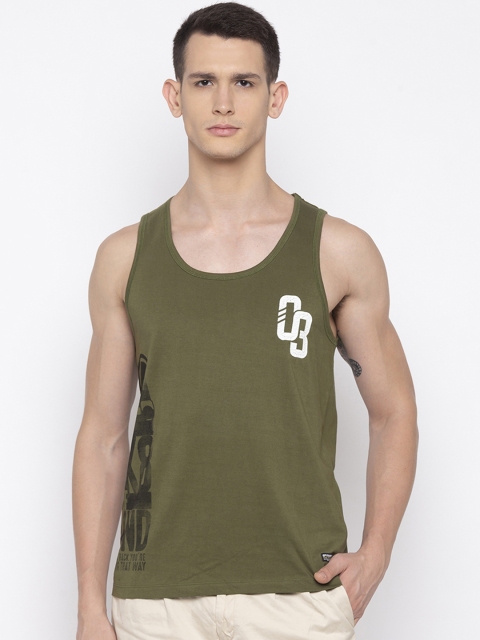 

SPYKAR Men Olive Green Printed Scoop Neck T-shirt