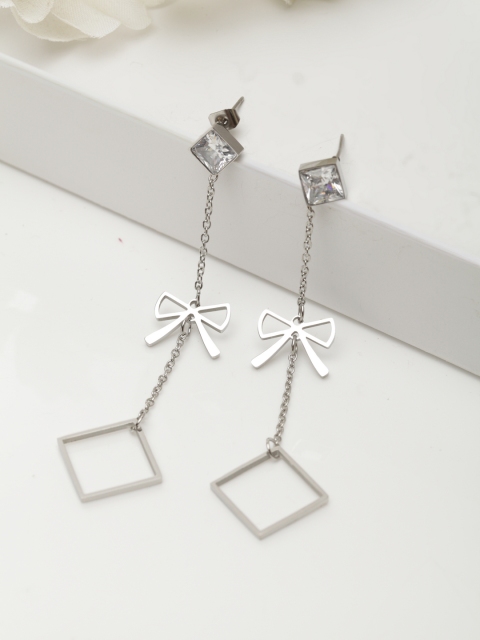 

AVANT-GARDE PARIS Silver-Toned Rhodium-Plated Crystal Studded Geometric Drop Earrings