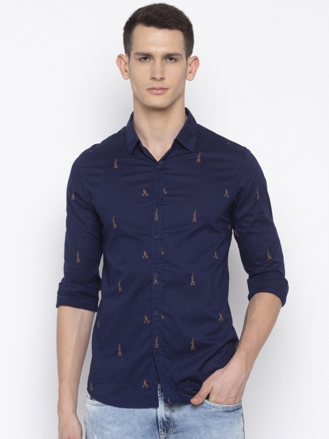 

SPYKAR Men Navy Blue Slim Fit Printed Casual Shirt