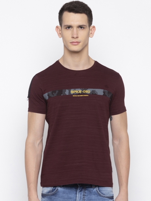 

SPYKAR Men Maroon Printed Round Neck T-shirt