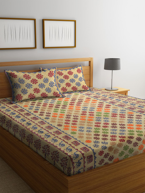 

Rajasthan Decor Brown Floral 144 TC Cotton 1 King Bedsheet with 2 Pillow Covers