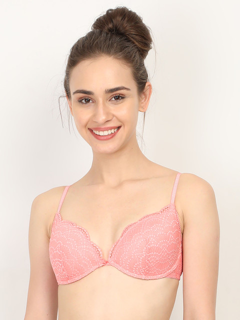 

WOMENSECRET Pink Lace-Detailed Underwired Lightly Padded Everyday Bra