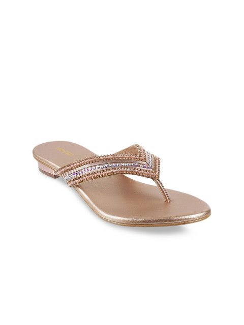

Mochi Women Gold-Toned Embellished T-Strap Flats