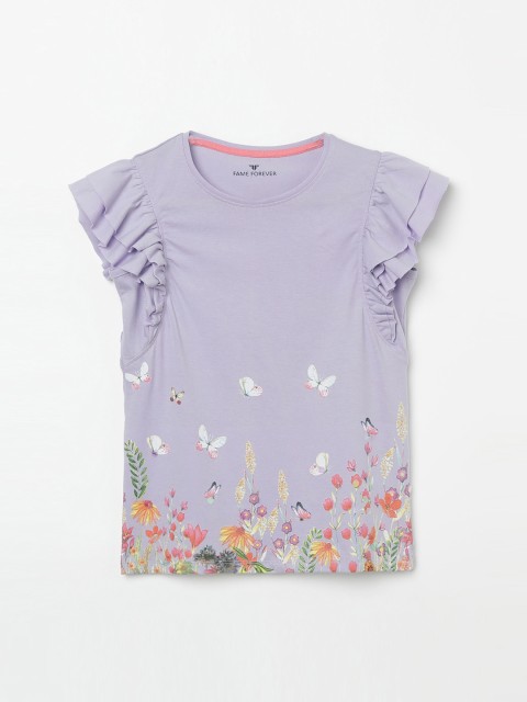 

Fame Forever by Lifestyle Girls Lavender Printed Pure Cotton Top