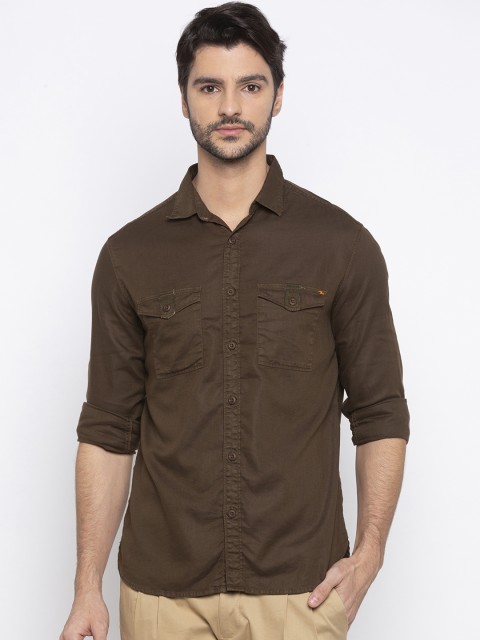 

SPYKAR Men Olive Brown Slim Fit Solid Casual Shirt