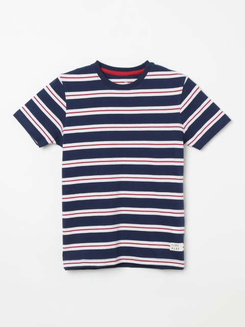 

Fame Forever by Lifestyle Boys Navy Blue & White Striped Round Neck T-shirt