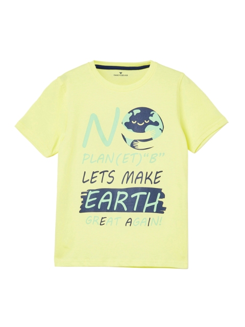 

Fame Forever by Lifestyle Boys Yellow & Navy Blue Printed Round Neck T-shirt