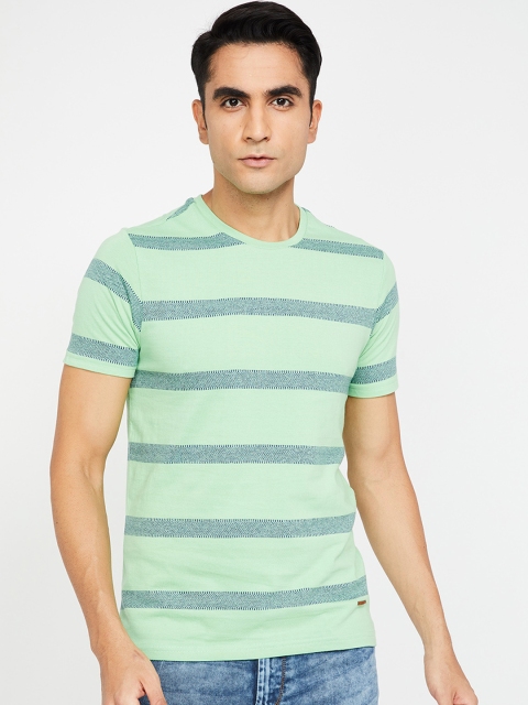 

CODE by Lifestyle Men Green Striped Round Neck T-shirt