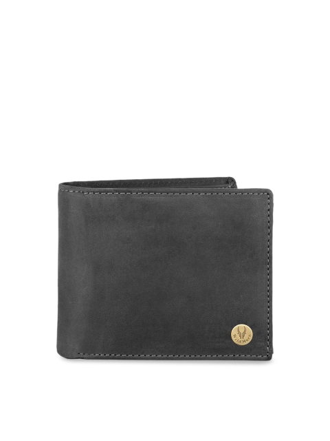 

WildHorn Men Grey Solid RFID Protected Genuine Leather Two Fold Wallet