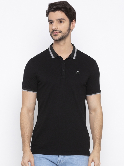 

SPYKAR Men Black Striped Polo Collar T-shirt