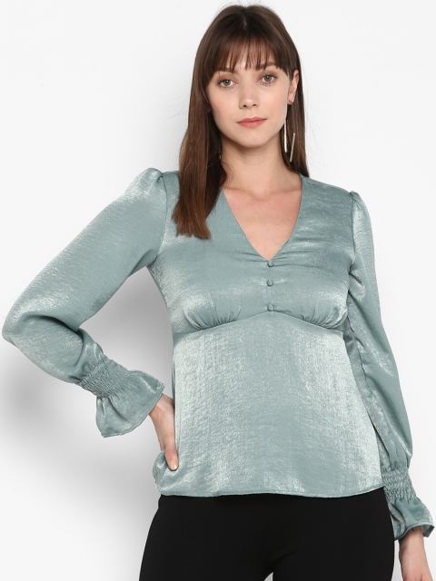 

FOSH Women Green Solid Empire Satin Top