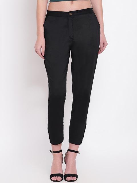 

RIVI Women Black Slim Fit Solid Cigarette Trousers