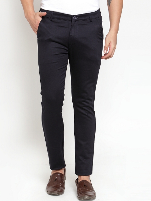 

Rodamo Men Navy Blue Slim Fit Solid Regular Trousers