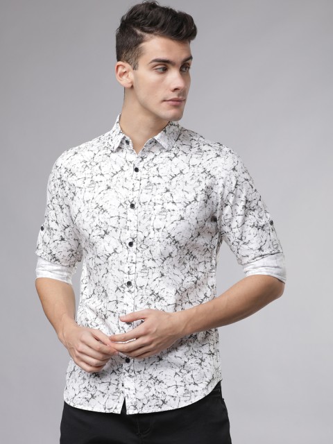 

LOCOMOTIVE Men White & Grey Slim Fit Printed Casual Shirt