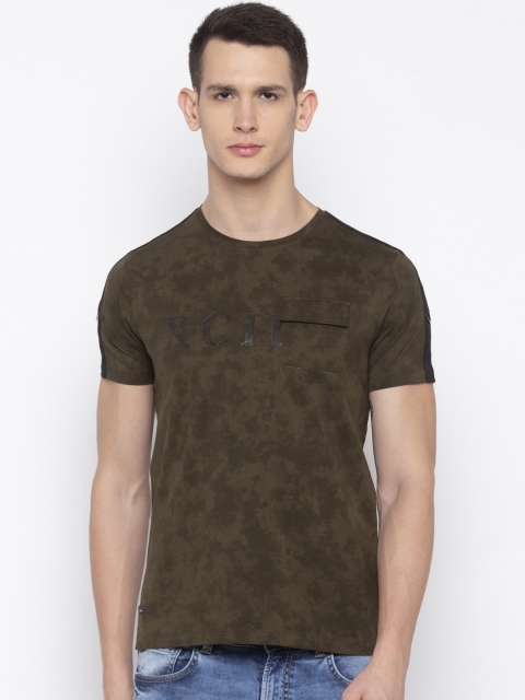 

SPYKAR Men Olive Brown Printed Round Neck T-shirt