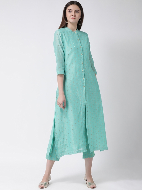 

Aayna Women Sea Green Woven Design Straight Kurta
