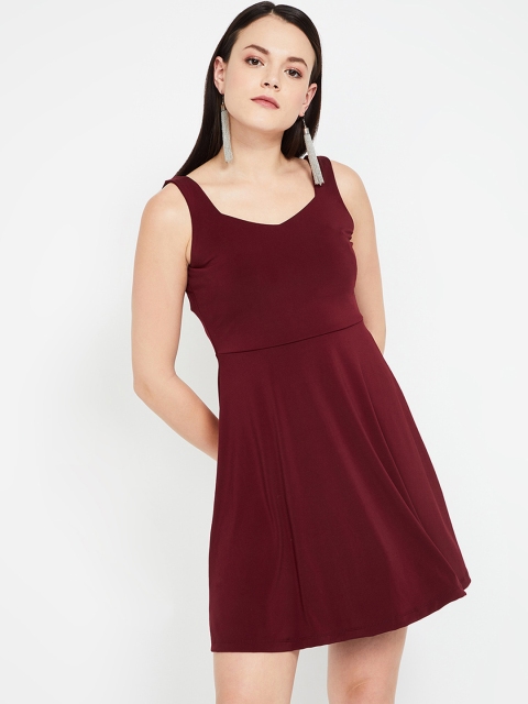 

Ginger by Lifestyle Women Maroon Solid Fit and Flare Dress