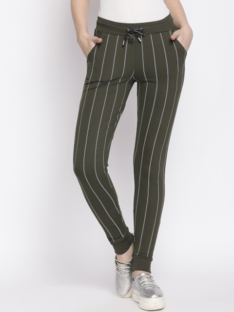 

I like me Women Olive Green Striped Joggers