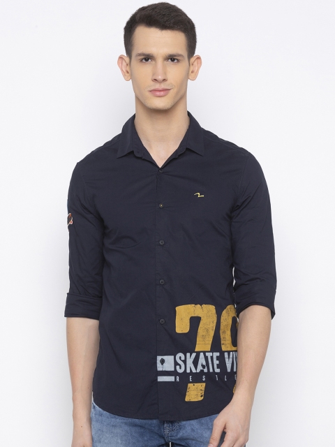 

SPYKAR Men Navy Blue Slim Fit Printed Casual Shirt