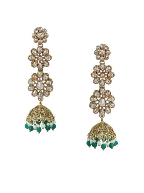 

Sia Art Jewellery Gold-Plated & Green Floral Jhumkas